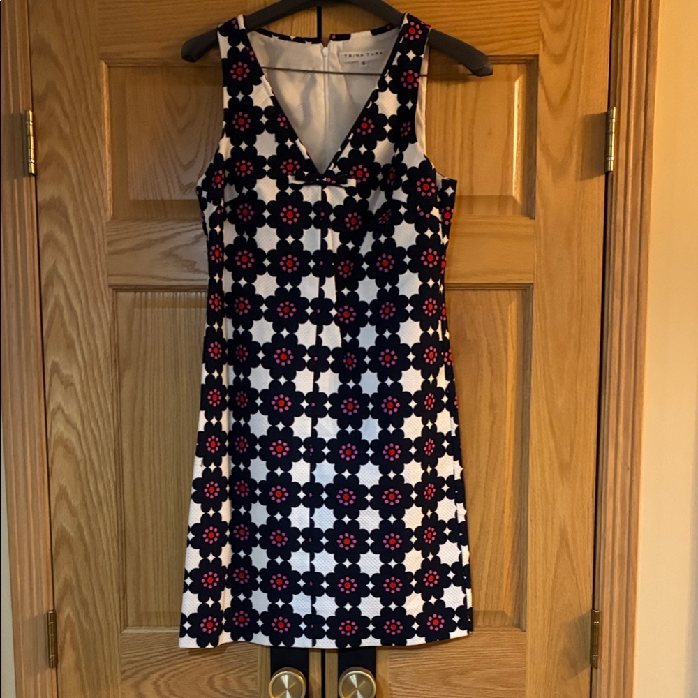 Trina Turk Black Navy and hot pink and red Floral Mini Dress